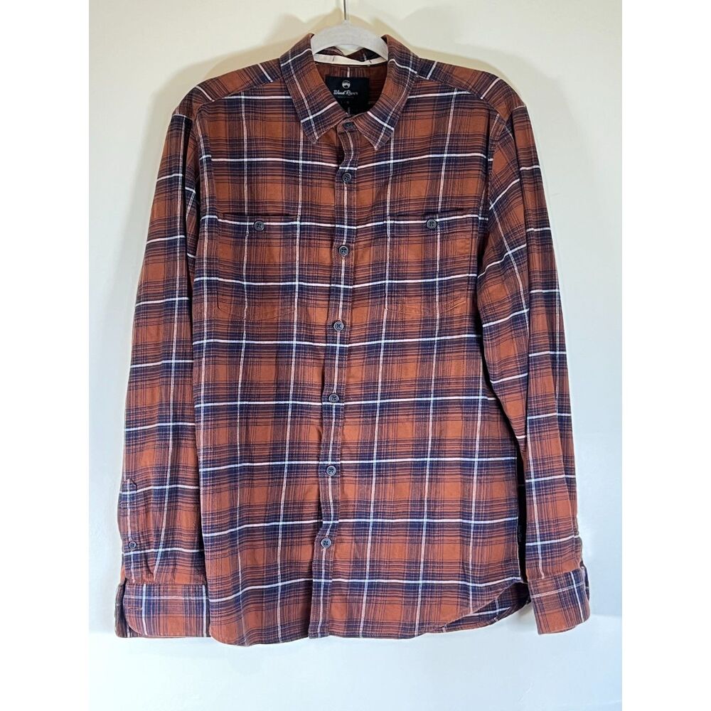 Wind‎ River Outfitters Co Mens Large Rustic Flannel Orange Plaid Button Up Shirt